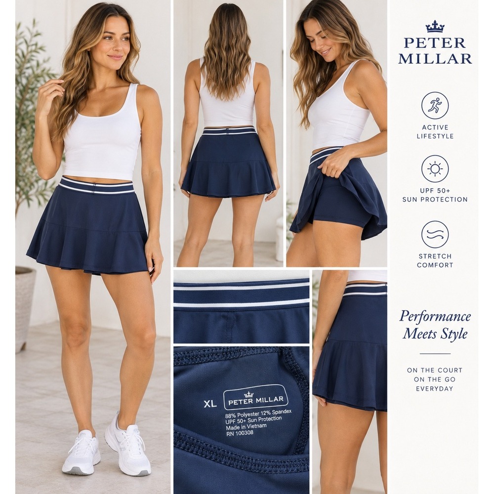 Peter Millar Womens XL Navy Golf Tennis Skort UPF 50+ Pleated Athletic Preppy